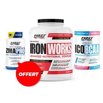 1 Iron Works 2200g + 1 ICO BCAA 300g +  1 ZMA Pro 60 gélules gratuit 