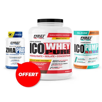 1 Ico Whey Pure 2000g + 1 Ico Pump N.O.XP 375g + 1 ZMA Pro 60 gélules GRATUIT