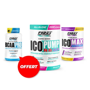 1 Ico Pump N.O.XP 375g + 1 Ico Max Nitro 375g + 1 BCAA Pro 180 gélules GRATUIT