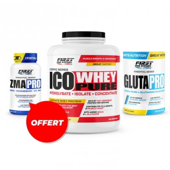 1 Ico Whey Pure 2000g + 1 Gluta Pro 300g + 1 ZMA Pro 60 gélules gratuit