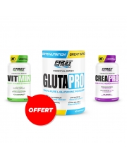 1 Crea Pro 120 gélules + 1 Gluta Pro 300g + 1 Vit Min 60 gélules gratuit