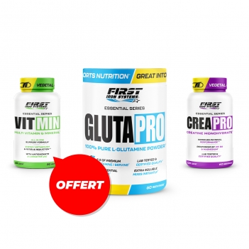 1 Crea Pro 120 gélules + 1 Gluta Pro 300g + 1 Vit Min 60 gélules gratuit