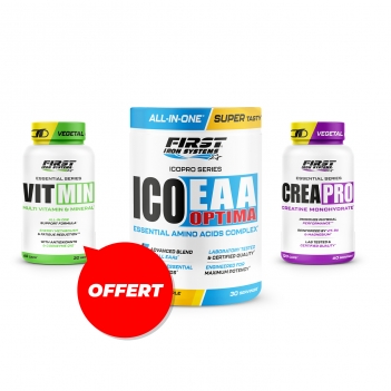 1 Ico EAA optima 330g + 1 Crea Pro 120 gélules + 1 Vit Min 60 gélules GRATUIT
