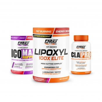 Sèche & Définition Musculaire : 1 Lipoxyl 100X Elite 400g + 1 Ico Max Ripped 375g + 1 CLA Pro 90 softgels