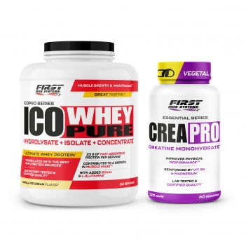 Prise de masse sèche : 1 Ico Whey Pure 2000g + 1 Crea Pro 120 gélules