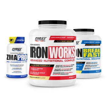 Prise de masse : 1 Iron Works 2200g + 1 Iron Breakfast 1200g + 1 ZMA PRO 60 gélules