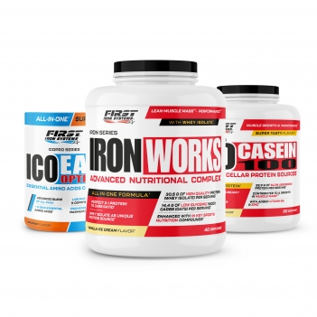 Prise de masse : 1 Iron Works 2200g + 1 Ico Casein 900g + 1 Ico EAA Optima 330g