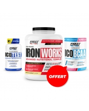 Prise de masse : 1 Iron Works 2200g + 1 Ico Test 2.0 120 gélules + 1 ICO BCAA 300g gratuit