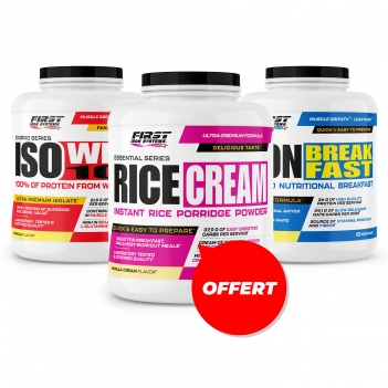 Prise de masse sèche : 1 Iso Whey 100 2000g + 1 Iron Breakfast 1200g + 1 Rice Cream 1000g gratuit