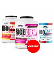 Prise de masse sèche : 1 Iso Whey 100 2000g + 1 Ico EAA Optima 330g + 1 Rice Cream 1000g gratuit
