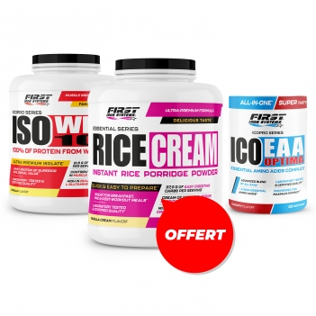 Prise de masse sèche : 1 Iso Whey 100 2000g + 1 Ico EAA Optima 330g + 1 Rice Cream 1000g gratuit