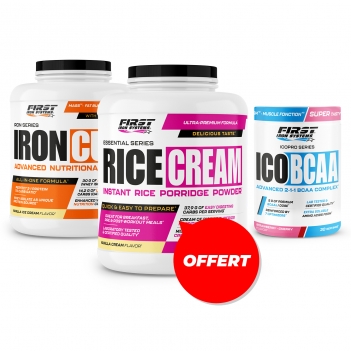 Prise de masse sèche : 1 Iron Cuts 2200g + 1 Ico BCAA 300g + 1 Rice Cream 1000g gratuit