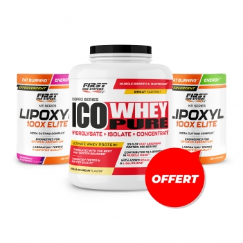 Sèche & définition musculaire : 1 Ico Whey Pure 2000g + 1 Lipoxyl 100X Elite 400g + 1 Lipoxyl 100X Elite 400g gratuit
