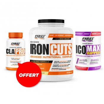 Sèche & définition musculaire : 1 Iron Cuts 2200g + 1 Ico Max Ripped 375g + 1 CLA Pro 90 Softgels gratuit