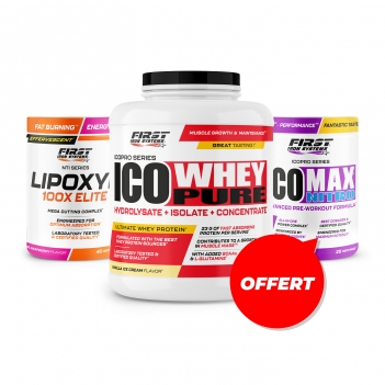 Sèche & définition musculaire : 1 Ico Whey Pure 2000g + 1 Lipoxyl 100X Elite 400g + 1 Ico Max Nitro 375g GRATUIT