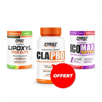 Sèche & définition musculaire : 1 Lipoxyl 100X Elite 400g + 1 Ico Max Ripped 375g + 1 CLA Pro 90 softgels GRATUIT