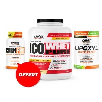 Sèche & Définition Musculaire : 1 Ico Whey Pure 2000g + 1 Lipoxyl 100X Elite 400g + 1 Carn Pro 60 gélules GRATUIT