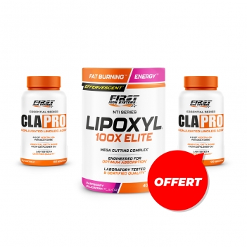 Sèche & définition musculaire : 1 Lipoxyl 100X Elite 400g + 1 CLA Pro 90 Softgels + 1 CLA Pro 90 Softgels gratuit