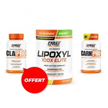 Sèche & Définition Musculaire : 1 Lipoxyl 100x elite 400g + 1 CLA Pro 90 softgels GRATUIT + 1 Carn Pro 60 gélules