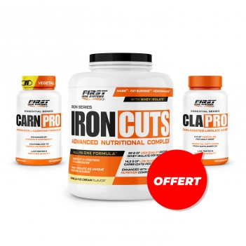 Sèche & Définition Musculaire : 1 Iron Cuts 2200g + 1 Carn Pro 60 gélules + 1 CLA Pro 90 softgels gratuits
